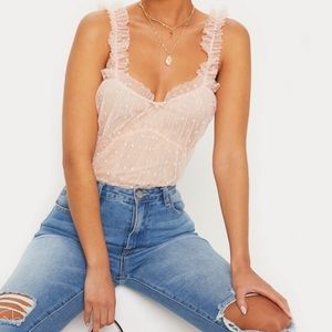 PrettyLittle Thing Blush Dobby Mesh Frill Bodysuit